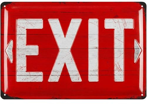 LANOLU Retro Blechschild EXIT Schild - vintage Kino Schild als Partykeller Deko, Kneipen und Bar Dekoration - retro Metallschild als Geschenk - nostalgie Sign, 20x30cm