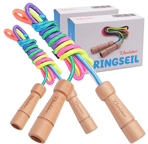 KLEINTOBER 2er Set Springseil Kinder I Zwei Hüpfseil Sets I Seil mit Mitteverstärker I 220cm I verstellbar I Rainbow I Anleitung für Seilspringen I Urkunde für Motivation I ideal als Geschenk