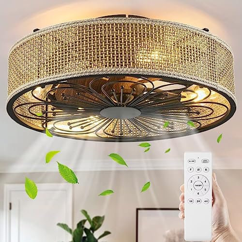 TRUYOK Vintage Ventilateurs de Plafond avec Lampe Industriel Plafonnier avec Télécommande E27 Bambou Naturel Ventilateur Plafond Silencieux avec lumiere pour Salon Chambre,Moteur Réversible,6 Vitesse