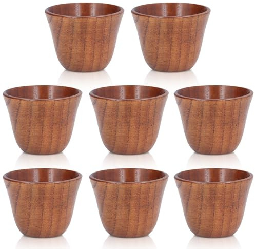 Beufee 8PCS Wooden Tea Cups, Wooden Cups Japanese Tea Cups for Drinking, Small Handmade Wood Water Mug 50ml Heat Insulation Wooden Drinking Cup Japanese Style Cups Wood Water Cup