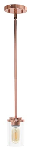 Elegant Designs PT1020-RGD 5.75 Essential Modern Farmhouse Adjustable 1-Light Cylindrical Clear Glass Kitchen Island Foyer Dining Room Hallway Bedroom Living Room Hanging Ceiling Pendant, Rose Gold