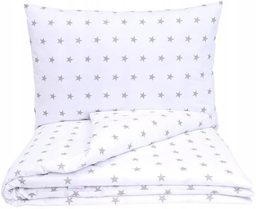 Babymam 2pc Baby bedding set 120x90 Cotton Pillowcase Duvet Cover Fit Cot (Small grey stars on white)