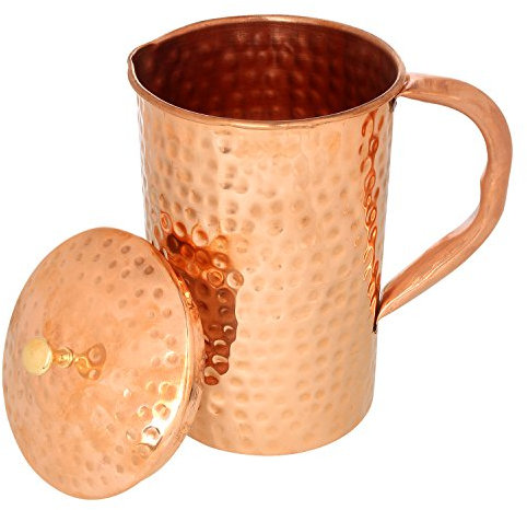 Aakrati Impex Krug aus reinem Kupfer, gehämmert, mit Deckel, für gesundheitliche Vorteile, Kupfer-Wasserkrug, 1600 ml, Aakrati113