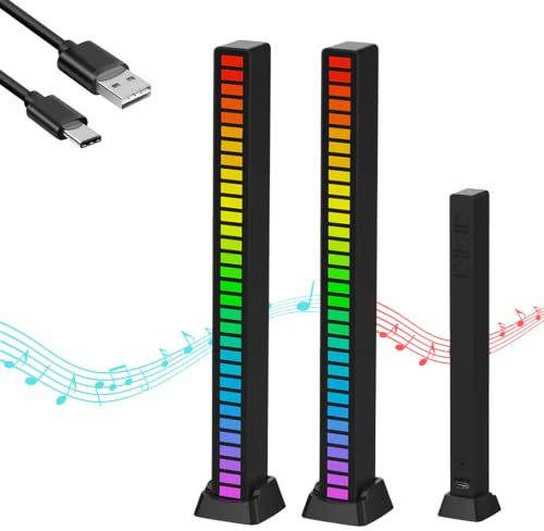 2x Barra de Luz de Ritmo Musical. Luces LED RGB Multicolor. Lámpara de Ambiente Musical. Tira de 32 Luces LED con 18 Modos de Color, para Habitación Gaming, PC, TV, Coche. Control de Sonido por Voz