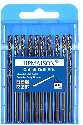 M35 HSS Cobalt Jobber Drill Bit, 10Pcs 4mm M35 HSS-Co Twist Drill Bits Set | Extremely Heat Resistant, True 5% Cobalt Drill Bits Set for Drilling Stainless Steel, Metals, Cast Iron, Copper, Aluminium