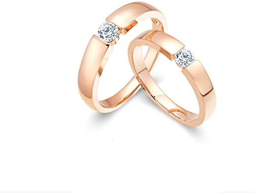 AMDXD 18 Karat Rotgold Ringe Diamant 0.25ct, 2er Eheringe Klassiker Design Partnerringe Hochzeitsring Diamantring, Damen 51 & Herren 60, Echtschmuck