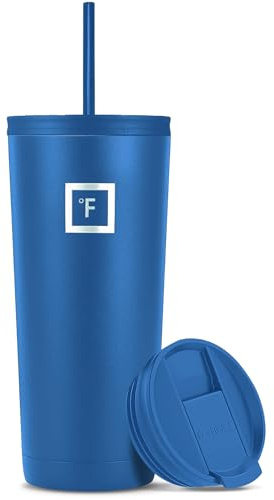 IRON °FLASK Classic Tumbler - Vacuum Insulated Stainless Steel Water Bottle, Double Walled, Drinking Cup, Insulated Travel Mug (Cobalt, 24 oz Solid Lid)