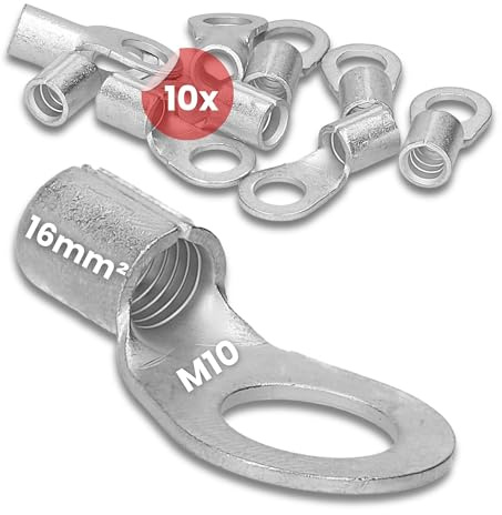 Kalitec 10x Quetschkabelschuh 16mm² M10 - Ringkabelschuh DIN 46234 | Unisolierte Kabelverbinder aus Elektrolyt-Kupfer - Dornpressung - Für mehr- und feinstdrähtige Leiter - Ringöse Q-Serie