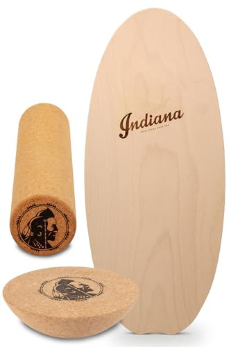 Indiana® Balance Board | DAS ORIGINAL Swiss Made - HANDGEFERTIGT | inkl. Premium Korkrolle | Balancierbrett Fiberglas verstärktem Holzkern | Gleichgewichtstraining für Kinder und Erwachsene
