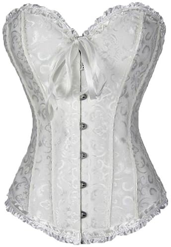 LSFYSZD Corsé Overbust con Cordones y Varillas para Mujer, Top Bustier de Lencería Moldeadora, Talla Grande, blanco, S