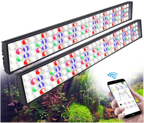 PopBloom WiFi Aquarium LED Beleuchtung 200W, 150cm-200cm LED Beleuchtung für Süßwasser Aquarien, Vollspektrum Aquarium Led Lampe, APP unterstützt Deutsch (200W (For 150-200cm))