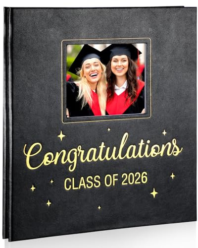 Pasimy Class of 2026 Graduation Album Self Adhesive Photo Scrapbook Congratulations 2026 Graduation DIY Album Leather Cover Memory Scrap Book with 40 Sticky Pages for 3x5 4x6 5x7 8x10 Pictures