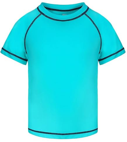 Csqtongan Jungen Schwimmshirt UV Shirt Schwimmen Top Badeshirt Kinder Kurze Ärmel Rash Guard Bademode Schnell Trocken T-Shirt Türkis L