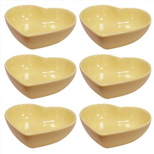 Xmomx 6 pcs Yellow Heart Shaped Porcelain Soy Sauce Dish Ceramic Dip Dipping Bowls for Dinner Baking BBQ and Cooking