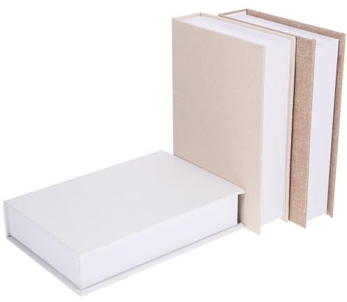 TOPBATHY Faux Linen Book Boxes Set of 3 Decorative Book Box for Bookshelf Coffee Table and Office Desk Hidden Storage Box Prop Model for Home Decor