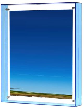 Kliplinc 8,5X11 Bilderrahmen, Atemberaubender Schwebender Acryl-Fotorahmen im Farbe, Horizontale und Vertikale Formate Zur Anzeige, Blau