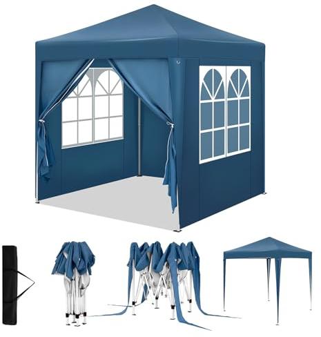 WOLTU Tonnelle de Jardin, Pergola Pliante 2x2m avec 4 Parois Latérales, Hauteur Réglable, Imperméable, Protection de UV, avec Sac de Transport, Bleu
