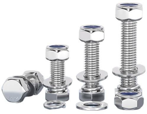 ORTAVA Sechskantschrauben M8 x 50 mm, 10 Stück M8 Schrauben Außensechskant Edelstahl A2 V2A mit Sicherungsmuttern M8, Unterlegscheiben und Federring, Maschinenschrauben, Stoppmuttern.