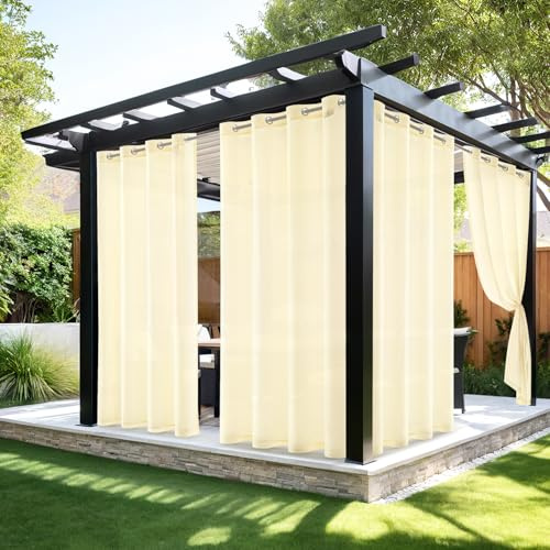 MIULEE Cortinas Exteriores Impermeable Cortinas Terraza de Exterior para Porche Cortinas Blancas Translucidas para para Pergolas de Jardin con Ojales, 2 Piezas, 132 x 245cm, Beige
