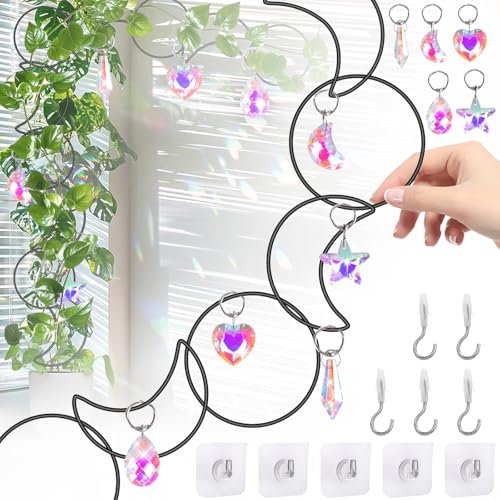 XANGNIER 18 piezas de enrejado de cadena para plantas trepadoras con atrapasueños de cristal colorido, soporte para plantas trepadoras para interiores y exteriores, pertenece a Monstera, Pothos,