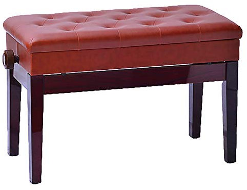 Verstellbarer Klavierhocker mit Ablagefach und weichem PU-Ledersitz, ergonomisches Design (rotbraun)