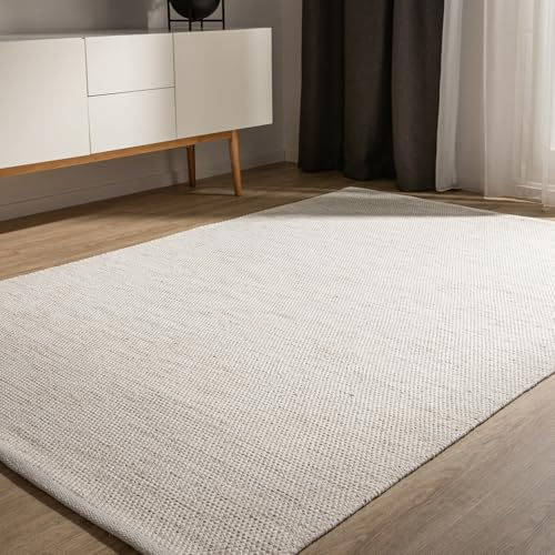 benuta Basic Tapis Coton Tissé à la Main Ron - Crème 240x340 cm - 100% Naturel - Style: Laine, Uni, Minimaliste - Entretien Facile pour Salon, Chambre, Bureau, Couloir