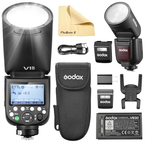 Godox V1PRO-C V1Pro C Runder Kopf Kamera Blitz Flash Kamerablitz TTL Speedlite 2.4G Wireless TTL Speedlight Strobe,76Ws HSS 1/8000s mit Li-ion Batterie für Canon-Kameras