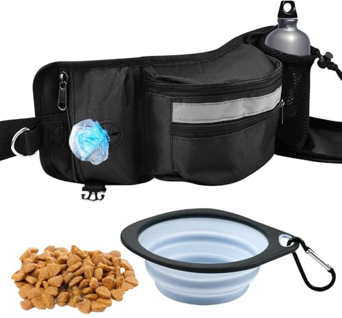 XRPRPX Sac à Friandises pour Chien, Pochette à Friandises pour Chien Sac de Dressage pour Chien Sac de Training Étanche et Portable, avec Gamelle Pliable, pour Voyage Promenade Éducation Canine, Noir