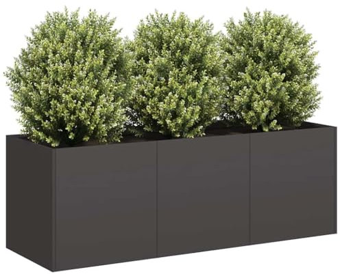 Homgoday Pflanzkübel Schwarz 120x40x40 cm Kaltgewalzter Stahl Hochbeet Blumenkübel Pflanzkasten Blumenkasten Gemüsebeet Pflanzbeet Gartenbeet Frühbeet Hochbeet für Garten Balkon Terrasse