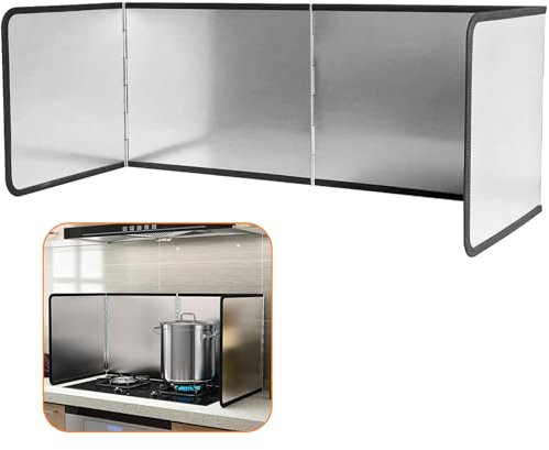 4 Sided Portable Anti Splatter Shield, Folding Nonstick Oil Stove Backsplash, Frying Pan Grease Splash Guard, Wall Gas Hob Protector Screen for Kitchen Counter Work Top, Cooking, Camping (134x 30cm)