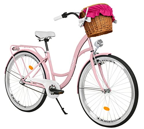 MILORD Damenfahrrad Citybike Komfort Mit Weidenkorb Hollandrad Vintage Fahrrad, 26, 28 Zoll, 3-Gang