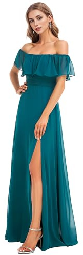 Ever-Pretty Vestito da Cerimonia Donna dalla Spalla Linea ad A Chiffon con Spacco con Volantes Stile Impero Lungo 00968