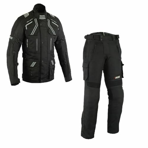 BOSmoto Motorrad Textil Anzug Herren 2-Teiler mit Protektoren Leichte Textiljacke & Motorradhose, herausnehmbares Innenfutter,Motorrad Touring Textil Kombi (Black, 4XL)