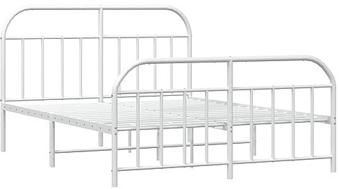 HEFZGDB Bettgestell mit Kopf- und Fußteil Metall Weiß 140x200 cm Single Bed Bettgestell Familienbett Einzelbett für Schlafzimmer Gästezimmer Wohnbereich Herberge