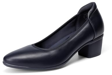 DREAM PAIRS Dam lågtjocka blockklack klänning skor stängd rund tå bekväma klackar arbete bröllop kontor pumps skor, Marinblått Xsp, 42 EU