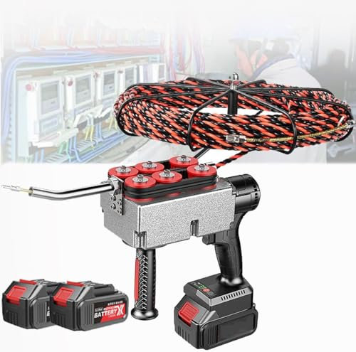 XUXIAO 2-BATT-15M - Macchina filettatrice a 6 ruote, estrattore elettricista, nastro elettrico automatico, infila tubi, infila fili senza intoppi sui muri