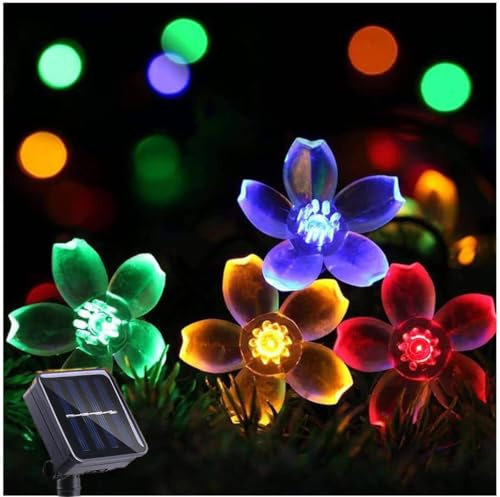 Solar-Lichterkette für den Garten, 7 m, 8 Modi, 50 LEDs, solarbetrieben, wasserdicht, Blumen-Lichterkette für Terrasse, Hof, Haus, Rasen, Party-Dekorationen (mehrfarbig, 7 m, 50 LEDs)