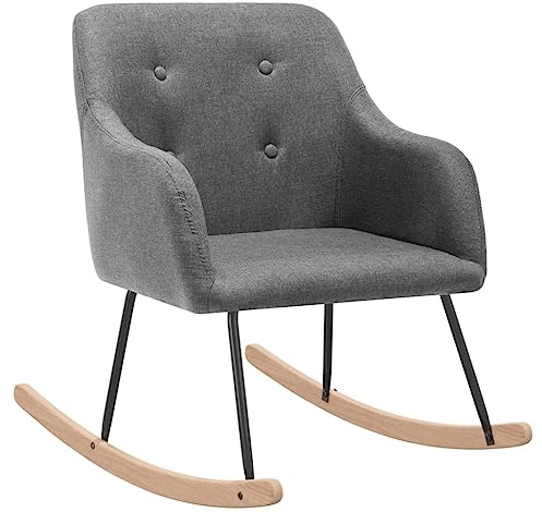 Teenpull Rocking Chair, Light Grey Fabric, Modern Design Accent Chair for Living Room, Bedroom, Comfortable Recliner Chair with Metal Frame, Wooden Swing Skates, Ideal for Reading