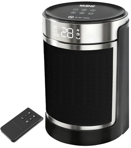 YASHE Calefactor Bajo Consumo PTC de 1500 W Con Ventilador y Ahorro de Energía, Control Remoto, Protección Contra, Oscilación de 70°, Sobrecalentamiento y Vuelco, Temporizador de 1 a 24 h