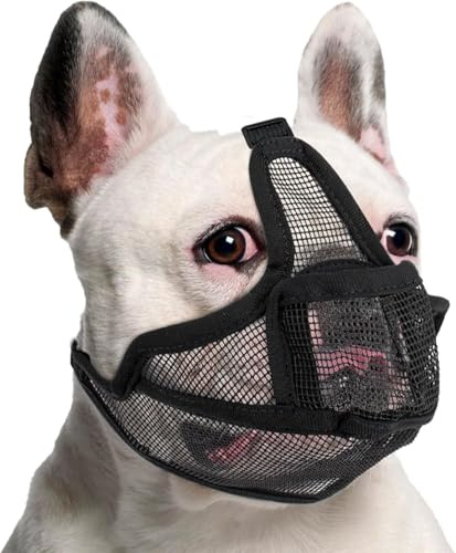 Maulkorb Hunde mit Kurzer Schnauze für Französische Bulldogge und Pitbulls, Abgeflachter Schnauze Hunde Maulkorb für Shih Tzu und Mops, Anti Beißen Kauen Bellen,ermöglichen Atmen und Trinken,Schwarz S