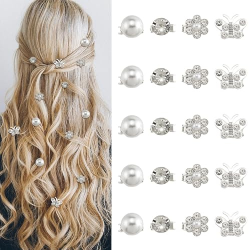ZOUIQSS 20 Stück Mini-Haarspangen mit weißen Strassblumen Haarspangen und -nadeln für die Hochzeit,Brautschmuck(Multi Style)