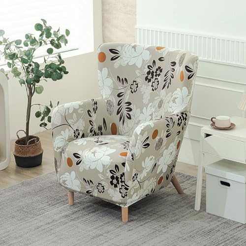 Highdi Stretch Sesselbezug Sesselhusse mit Armlehnen 1 Sitzer Sesselüberwurf Weicher Waschbarer Wohnzimmer Sesselschoner für OSKARSHAMN Ohrensessel mit Elastischem Band (Vintage Khaki)