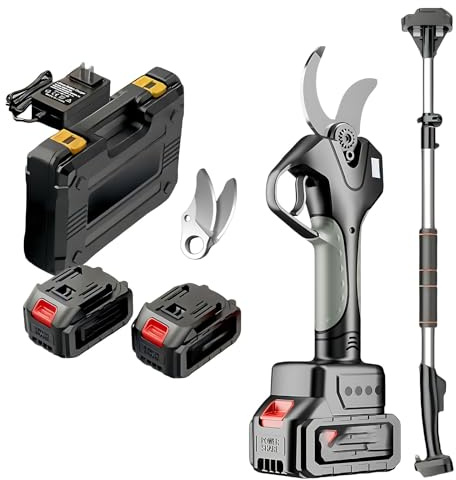 CIELOBLOEN Sécateur Électrique Pro 40mm avec Perche et Accessoires - Batterie 21V, Lame Acier Inoxydable pour Professionnels Paysagistes et Arboristes 2batteries
