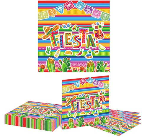 GlamRays Mexikanische Fiesta Servietten 20 Stück 16x16cm Einweg 2-lagig Bunte Party Papierservietten für Cinco De Mayo Geburtstagsfeier Taco Hochzeit Tischdeko