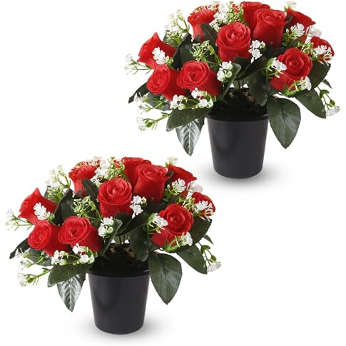 Zyluniy 2 vasi di fiori artificiali in seta, fiori artificiali, piante artificiali, piante artificiali per esterni, finti, fiori artificiali, sepoltura per sepoltura, funerale
