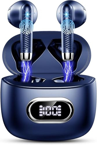 Wireless Earbuds, Wireless Bluetooth 5.4 Headphones with 4 ENC Noise Cancelling Mic, 13mm Earphones in Ear Stereo Deep Bass, 2026 NEW Mini Ear Buds IP7 Waterproof/LED Display/USB-C/Touch Control, Blue