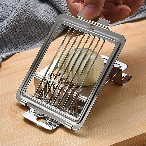 Generic Cortador de Huevos Duros, Herramienta Duradera de Corte de Huevos de Acero Inoxidable para Cocidos, Plátanos, Fresas y Kiwis para una Fácil Limpieza (Hoja dentada)