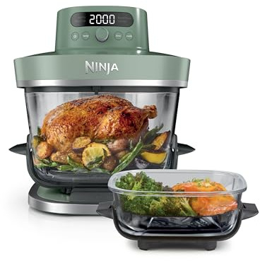 Ninja CRISPi PRO XL, Freidora de Aire, Verde Musgo, AS090EUGN | 5 Funciones de Cocción Predefinidas, Recipientes de Cocción de Cristal CleanCrisp de 5,7 y 2,3L y Tapas para Almacenamiento