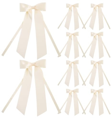 QEXUJOW Moños y cintas de navidad,Paquete de 10 lazos de regalo de color blanquecino, decoraciones de lazos de boda, adecuados para regalos de cumpleaños y coronas navideñas.