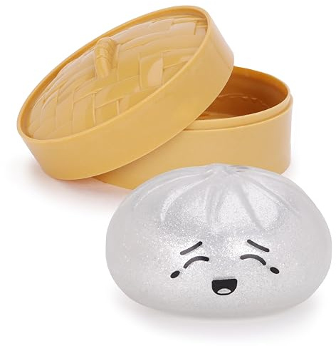 Toyland® Glitter Silver Squishy Bao Dumpling Sensorisk Fidgetleksak med Plastånglåda - Klemleksaker för barn - Åldrar 3+